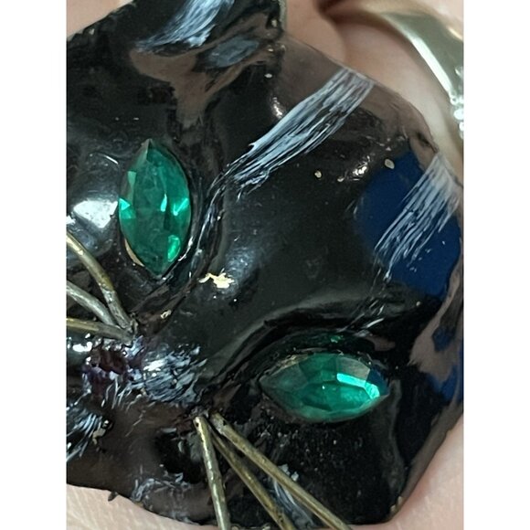 RARE Vintage Unsigned CORO CAT Head Fur Clip Rhinestone Eyes Black Cat - Picture 16 of 16